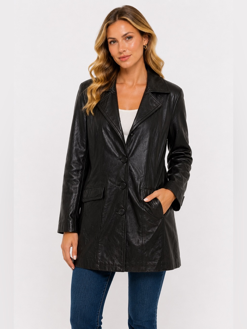 Vintage Banana Republic Womens Black L100 % Genuine Leather Button-Up Coat Size